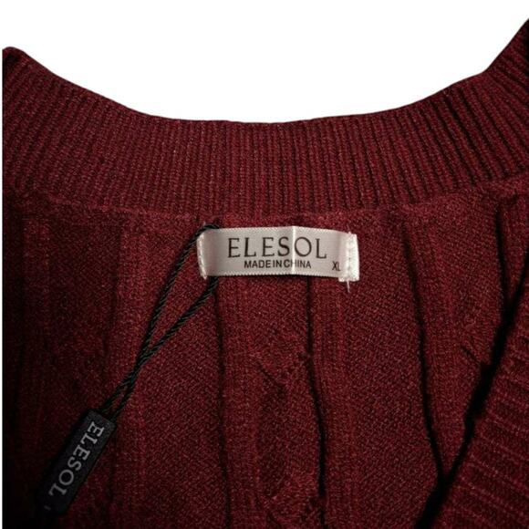 Elesol Women’s Burgundy Cable Knit Sweater Vest XL Cozy Fall Layering Pullover - Picture 5 of 6